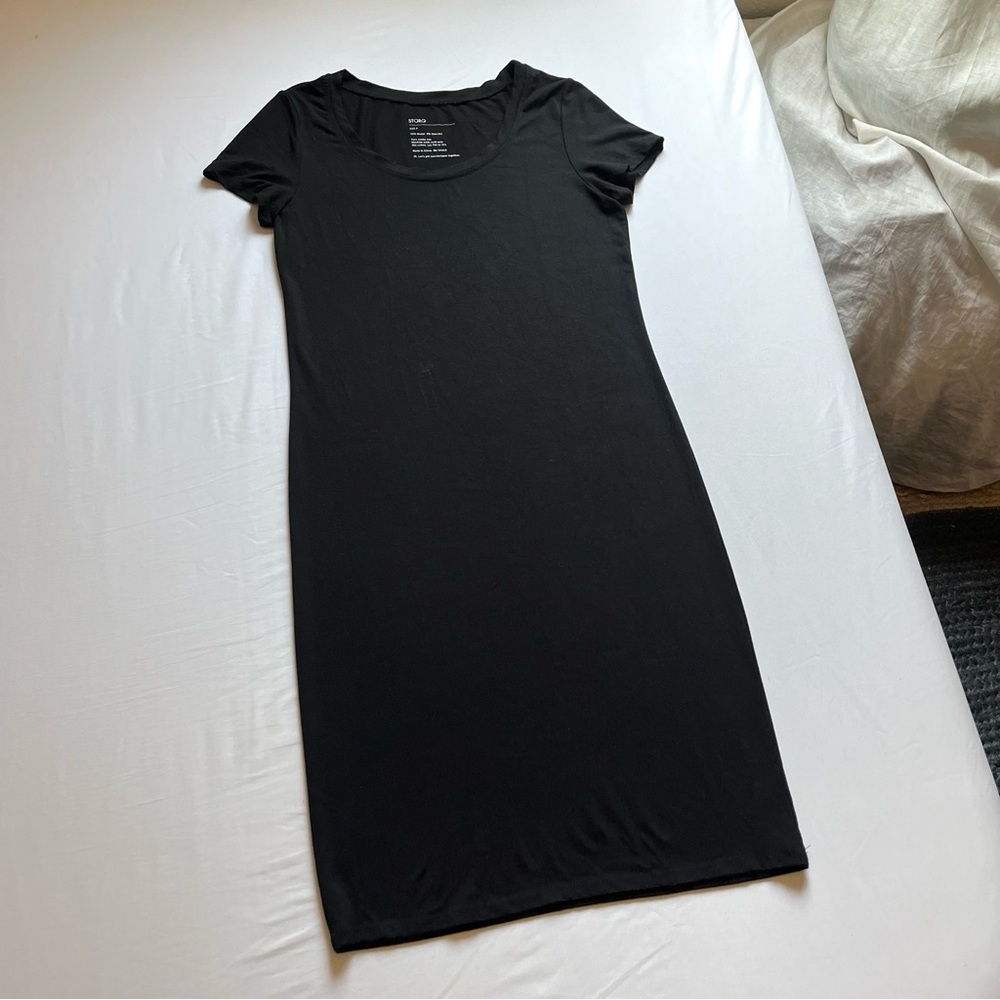 STORQ black crew scoop neck short sleeve midi‎ bodycon maternity dress